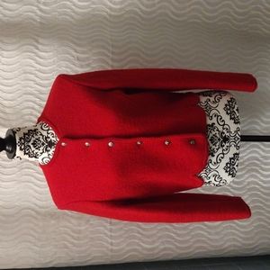 Laura Jean red button up cardigan 100% wool size 9/10 business casual date